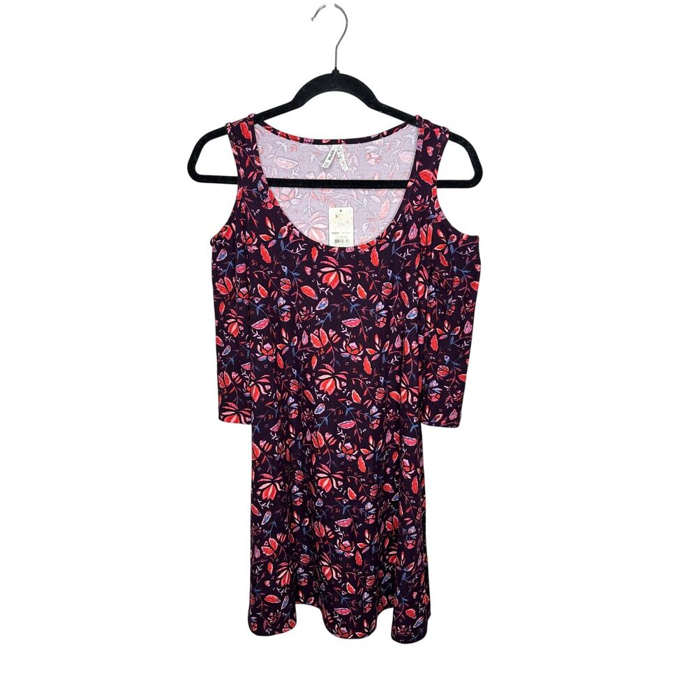 Mudd NWT Floral Purple Cold Shoulder Swing Dress Pink Floral Mini Scoop Neck XS